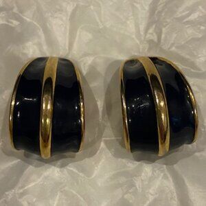 VTG 1980's Ginnie Johansen Navy and Gold Clip on Earrings